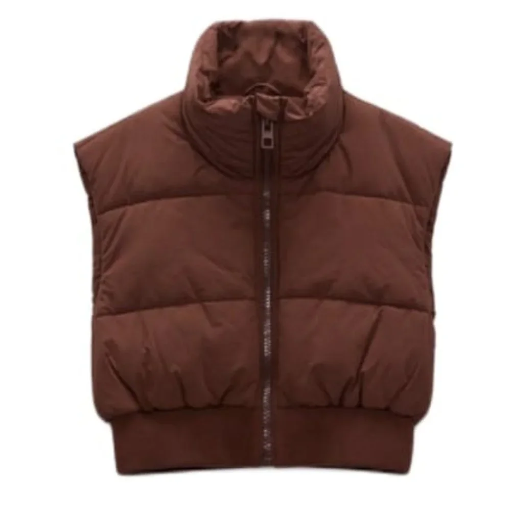 ZARA CROPPED PUFFER VEST SS22 BROWN | 3427/716